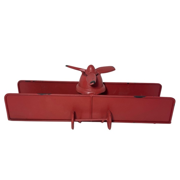Vintage Style Red Metal Biplane Wall Decor 16” Wing Span Distressed Med. Weight - Picture 13 of 16